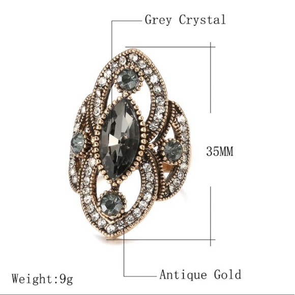 💍 BOHO Stunning Geometric Antique Crystal Ring - Picture 3 of 5